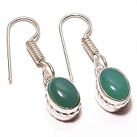 Best Gift Jewelry For Girls! Green Onyx HANDMADE Sterling Silver Plated Earring 1.25