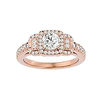 Certified 18K Round Cut Moissanite Diamond (0.73 Carat) Ring 4 Prong Setting, Round Cut Natural Diamond (0.475 Carat) White/Yellow/Rose Gold Engagement Ring For Women, Girl