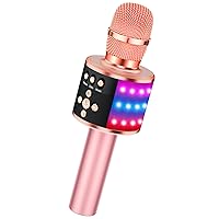 BONAOK Bluetooth Wireless Karaoke Microphone with LED Lights,4-in-1 Portable Handheld Mic with Speaker Karaoke Player for Singing Home Party Toys Birthday Gift for Kids Adults Girls Q78(Rose Gold)