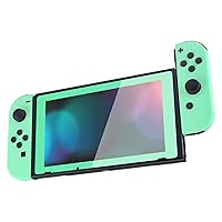 eXtremeRate Soft Touch Joycon Handheld Controller Housing with Full Set Black Buttons, Custom Replacment Shell Case with Mint Green Border Tempered Glass Screen Protector for Nintendo Switch Joy-Con