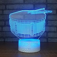 Night Light 3D Illusion Lamp Music Instrument Drum Desk Lights Dimmable 16 Color Changing Smart Touch, Home Bedroom Decor Lamp for Girls Boys Children Birthday New Year Festival Gifts