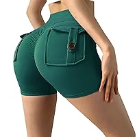Gym Shorts Women Scrunch Butt Lift Tummy Control Athletic Shorts Solid Color Breathable Pockets Sport Exercise Biker Shorts
