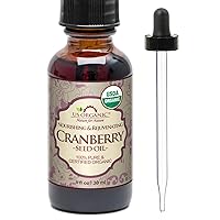 US Organic Cranberry Seed Oil, USDA Certified Organic,100% Pure & Natural, Cold Pressed Virgin, Unrefined in Amber Glass Bottle w/Glass Eyedropper for Easy Application (1 oz (30 ml))