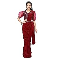 Indian Fancy Pre Pleated One Minute Ruffled Saree Ready To Wear Sari 6184