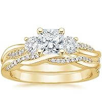 Petite Twisted Vine Moissanite Diamond Ring Set, 1 CT Square Radiant Moissanite Engagement Ring Set, Wedding Ring Set, Bridal Ring, Amazing Rings for Women