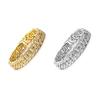 Halukakah Cuban Link Chain for Men Iced Out,15MM Men's Gold Chain Miami Bracelets 7In(18cm) in 18kt Real Gold Plated + Platinum White Gold Finish,Full Cz Diamond Cut Prong Set,Gift for Him