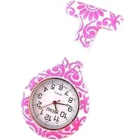 Censi Unisex-Adult Nurse Silicone Tunic Watch Brooch Fob in Floral Whirls Print with Extra Battery