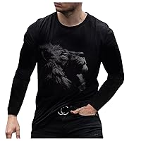 Mens Animal Printed Shirts Lion Wolf Graphic T-Shirt Steampunk Black Shirt Hipster Long Sleeve Athletic Muscle Top