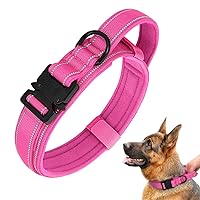Didog Tactical Dog Collars, Reflective Military Dog Collar with Control Handle for Dog Training, Adjustable Nylon Dog Collars with Heavy Duty Metal Buckle for Medium Dogs, Pink, M