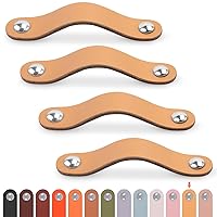Beige Leather Drawer Pulls 4 Pack 6.3 Inch Leather Cabinet Handles Soft Dresser Knobs with Screws for Kitchen, Cabinet, Drawers, Bathroom, Dressers (After Installation: 6.3