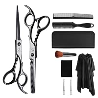 Professional Black Hair Cutting Scissors Sets Stainless Steel Barber Hairdressing Scissors Salon Multifunctional Thinning Scissors Straight Shears Tools (10)