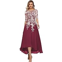 Embroidery Chiffon Midi Mother Bride Dresses for Wedding Tea Length Evening Appliques Half Sleeves Formal Dress