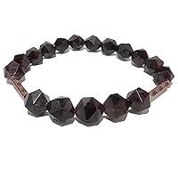 Satin Crystals Garnet Red Bracelet 9mm Boutique Stretch Big Facets Genuine Gemstone Antiqued Brass B01