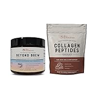 Beyond Brew & Collagen Peptides Chocolate | Mushroom Coffee Alternative Low Caffeine + Hair, Skin, Nail, and Joint Support