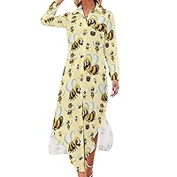 Bumble Bee Shirt Dress Long Sleeve Button Down Dress Casual Loose Maxi Dresses for Women