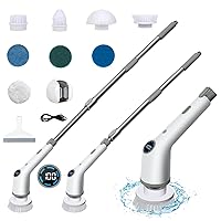 Electric Spin Scrubber, 2023 New Cordless Shower Scrubber with 9 Replacement Head, Plus Water Scraper, Mop Holder, 3 Adjustable Speeds and Adjustable Extension Handle for Bathtub Kitchen Floor