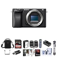 Sony Alpha a6400 Mirrorless Digital Camera - Bundle w/Bag, 64GB SD Card, Extra Battery, Cleaning Kit, SD Card Case, Tripod, Corel PC Software Kit, Card Reader, Shutter Release, Release Cable, Charger