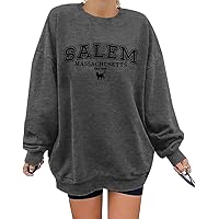 Halloween Sweatshirts for Women Salem Massachusetts Shirt Fall Oversized Crewneck Sweatshirt Hocus Pocus Pullover