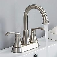 Lead-Free Commercial 2-Handle Brushed Nickel Bathroom Sink Faucet, 360° Swivel High-Arc Spout 4 Inch Centerset Lavatory Vanity Faucets Set for Bathroom Sink with Pop-up Drain & Water Hoses