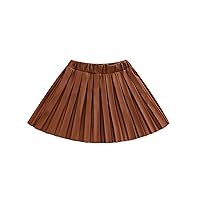 Toddler Baby Girls PU Leather Skirts High Waist Faux Leather Pleated Mini Dress Summer Clothes 1-6Y Black/Brown/Beige