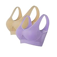 2 Pack Activewear Sports Bras for Women, Breathable Yoga Bra Seamless Mesh Hole Cropped Tank Bras for Running Workout