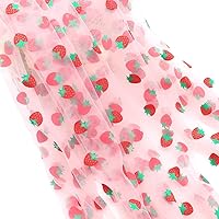 Strawberry Mesh Fabric 1.5 Meters by 1 Yard, Printed Tulle Fabric Rolls for Sewing Dresses Tutu Skirts Bows