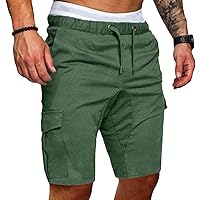 Men's Elastic Waist Multi Pockets Shorts Lightweight Military Cargo Short Pants Drawstring Relaxed Fit Army Short