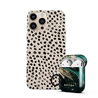 BURGA Bundle of iPhone 13 PRO MAX Case Black Polka Dots Pattern and Airpod Hardcase Compatible with Apple Airpods 2 & 1 Charging Case Emerald Pool Fashion Cute Case for GirlsmPRO MAXtective Hard Plast