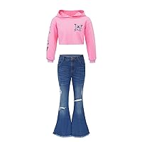 Girl's Playwear Set 2Pcs Fashion Clothes Crop Tops with Jeans Suit Casual Clothing Sets 6-16 Years
