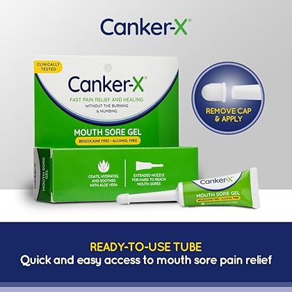 Canker-X Mouth Sore Gel, Fast Pain Relief & Healing for Canker Sores, Cheek Bites and Oral Abrasions, Oral Pain Relief Gel, Benzocaine Free and Alcohol Free, Adults and Children 6+ Years, 0.28 fl oz