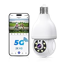 Light Bulb Security Camera, 5G& 2.4GHz WiFi 2K Security Cameras Wireless Outdoor Motion Human Detection,Two-Way Talk,Full Color Night Vision,Siren Alarm,Light Bulb Camera Compatible with Alexa
