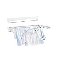 Leifheit 83100 Telefix 100 Wall Mount Retractable Plastic Clothes Drying Rack for Storage | 8 Drying Rods | White