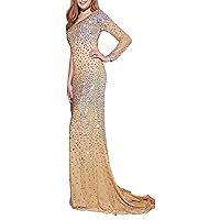 SABridal Women's Long Sleeve Rhinstones Crystal Bling Mermaid Evening Dresses