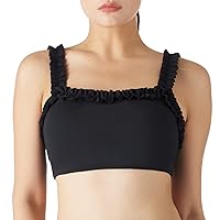 Ocean Blues Women's Light Support Workout Top Ruffled Straps Wirefree Removable Padding Sport Bra