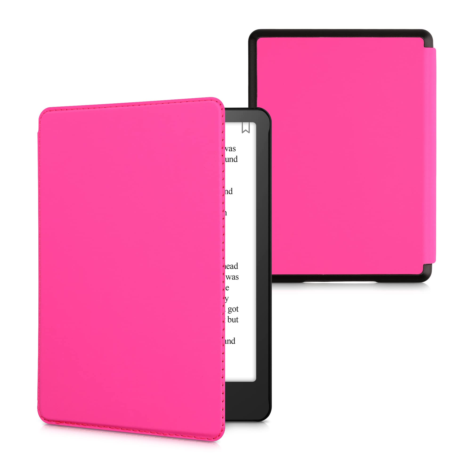 kwmobile Case Compatible with Amazon Kindle Paperwhite 11. Generation 2021 Case - Synthetic Leather e-Reader Cover with Strap - Neon Pink