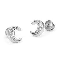 14K White Gold Plated CZ Simulated Diamond Earrings Round Cuibc Zirconia Moon Stud Earrings For Women