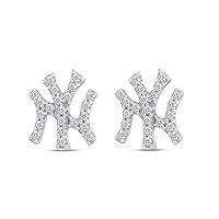 Round Cut Cubic Zirconia 14k White Gold Plated 925 Sterling Silver Yankee Stud Earrings For Womens.