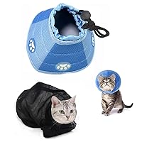 ASOCEA Cat Grooming Bag and Cat Cone Collar Biting & Scratching Resisted for Bathing Injecting Examining Nail Trimming After Surgery Adjustable Prevent from Licking Wounds