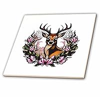 Arkansas Deer with Antlers and Apple Blossom Tattoo Art - Tiles (ct-383432-6)