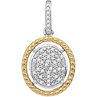 The Diamond Deal 10kt Two-tone Gold Womens Diamond Oval Cluster Yellow-tone Rope Frame Pendant 1/12 Cttw