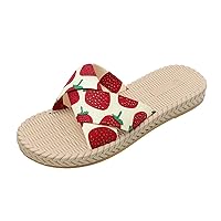 Womens Casual Slippers Sandals 2022 On Fashion Print Ladies Breathable Slippers Flat Summer Shoes Slip Fruit