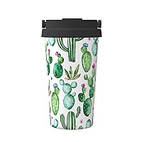 Tropical Cactus Tree Flower Print Thermal Coffee Mug,Travel Insulated Lid Stainless Steel Tumbler Cup For Home Office Outdoor