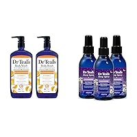 Dr Teal's Body Wash with Pure Epsom Salt, Glow & Radiance with Vitamin C & Citrus Essential Oils & Sleep Spray with Melatonin & Essential Oil Blend, 6 fl oz (Pack of 3)