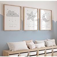 DOLUDO Nursery Wall Art Set of 3 Prints I Love You To The Moon And Back Poster Painting Gray Stars Moon Clouds Canvas Pictures for Gender Neutral Nursery Decor With Inner Frame