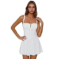 Womens Summer Dresses Tie Front Ruched Bust Cami Mini Dress