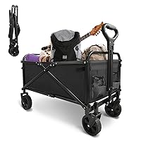 Collapsible Foldable Wagon, Beach Cart Large Capacity, Heavy Duty Folding Wagon Portable, for Outdoor Sports, Shopping, Camping, Black