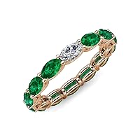 Oval Lab Grown Diamond & Emerald 3-3/8 ctw in gorgeous drape like basket setting eternity stackable ring 14K Gold