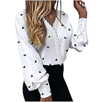 Womens Loose Fit Long Tops Lace Vneck Neck Blouses for Women Cuff Puff Sleeve Summer Fall Shirts 2024 Fashion