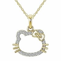 14k Yellow Gold Plated 0.50 Ct Round Cut White Diamond Hello Kitty Pendant Necklace