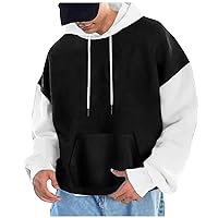 Men's Hoodies Pullover Casual Color Block Sweatshirts Midweight Loose Drawstring Hooded Sweatshirt With Pocket